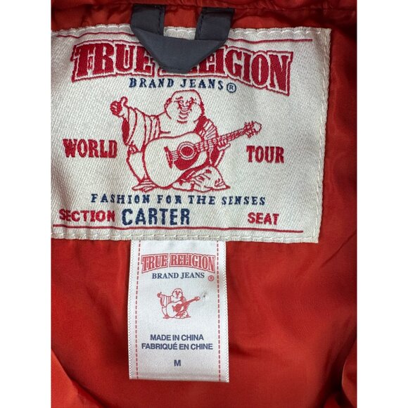 True Religion Mens M Puffer Vest Red & Gray Button Front Warm Jacket Style NWOT - Picture 3 of 9